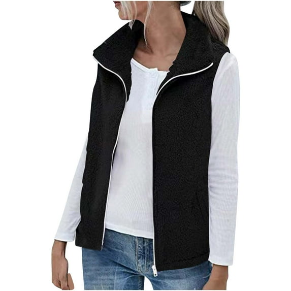 Lindreshi Winter Vest for Women Clearance Women's Sleeveless Zippered Pocket Jacket Tops Blouse