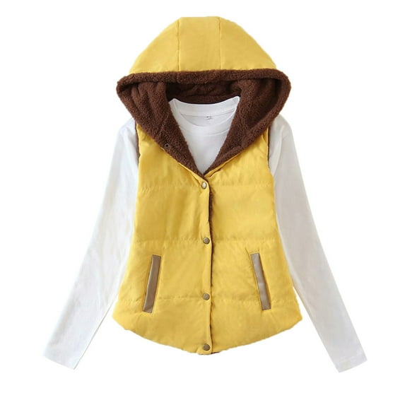 Lindreshi Winter Vests for Women Women Solid Short Outerwear Cotton Jackets Pocket Loose Stand Vest