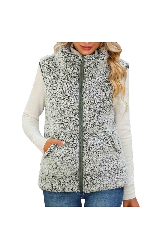 Winter Vests for Women Women's Zipper Medium Length Solid Color Sleeveless Hooded Bubble Down Vest Sleeveless Hooded Casual Coat/Jacket