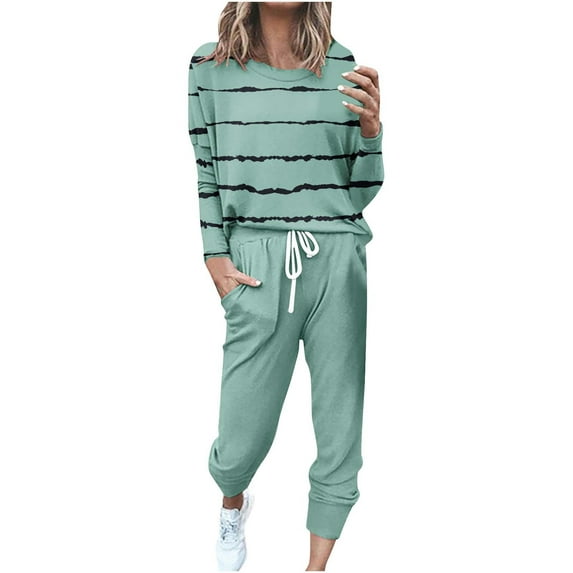 Lindreshi Womens 2 Piece Lounge Sets Women's Fashion Loose Wave Long Sleeve Casual Set