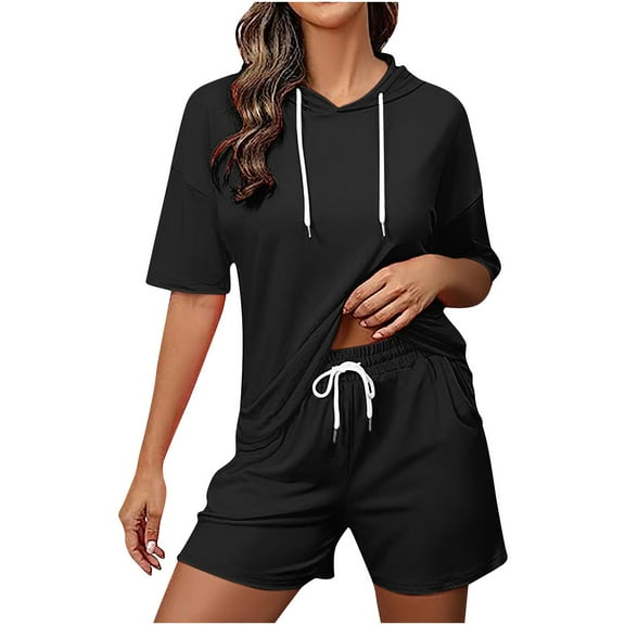 Lindreshi Womens 2 Piece Outfit Summer Women's Fashion Shorts Two-Piece Color Short Sleeve Casual Suit