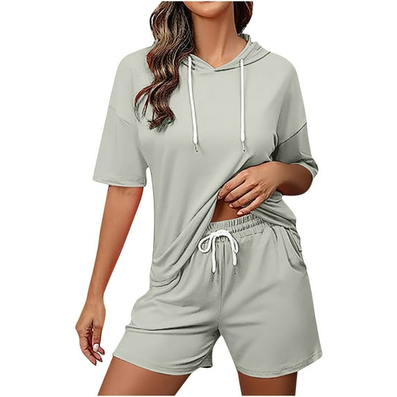 Lindreshi Womens 2 Piece Outfit Summer Women's Fashion Shorts Two-Piece Color Short Sleeve Casual Suit