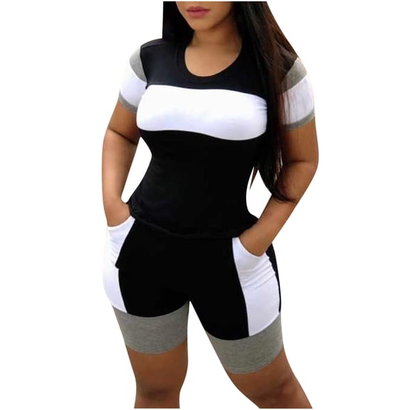 Lindreshi Womens 2 Piece Outfit Summer Women's Summer Suit Fashion Short Sleeve Trousers Casual Two-Piece Suit