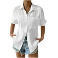 thumbnail image 1 of Lindreshi Womens Button down Shirt Short Sleeve Women's Solid Color Short Sleeved Loose Fitting Shirt Button V-Neck Solid Color Shirt Tops, 1 of 6