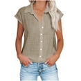 thumbnail image 1 of Lindreshi Womens Button down Shirt Short Sleeve Women's Tops Fashion Button Shirt Female V-Neck Loose T-Shirt Blouse, 1 of 6