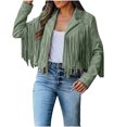 thumbnail image 1 of Lindreshi Womens Fall Fashion 2023 Leather Jacket Clearance Fringe Coat for Women Faux Suede Leather Cowboy Style Coat Long Sleeve Tassels Cardigan Coat, 1 of 9