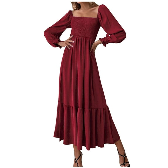 Lindreshi Womens Fall Fashion Homecoming Dresses Women's Casual Fashion Long Sleeve Pullover Neck Long Sleeve High Waist Dress