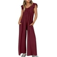 thumbnail image 1 of Lindreshi Jumpsuits for Women Womens Fashion Summer Solid Casual V Neck Sleeveless Belted High Waist Long Pants Rompers, 1 of 8