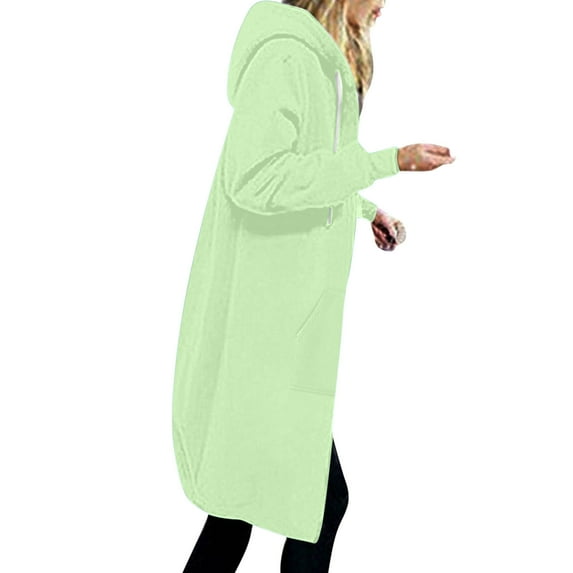 Lindreshi Womens Full-Zip Hooded Sweatshirt Women's Solid Color Jacket Thickening and Fleece and Winter Casual Zipper Long Sleeve Pocket Hooded Long Sweater