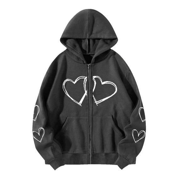 Lindreshi Womens Full-Zip Hooded Sweatshirt Womens Gothic Style Sleeve Hoodlies Zipper Thermal Hoodie with Cropped Zip up Women Coat