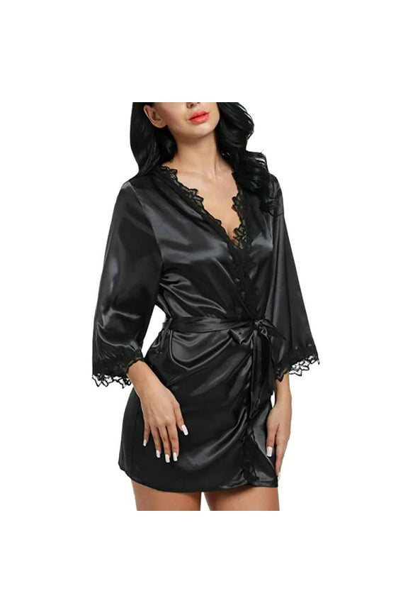 Womens Lingeries Clearance Women Sexy Silk Dressing Lace Lingerie Belt Bath Robe Nightwear