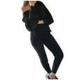 thumbnail image 1 of Lindreshi Womens Pajama Sets Plus Size Clearance Womens Solid Color Off Shoulder Long Sleeve Cable Knitted Warm Two-Piece Long Pants Sweater Suit Set, 1 of 7