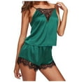 thumbnail image 1 of Lindreshi Womens Pajamas Sets Clearance Women Sleepwear Sleeveless Strap Nightwear Lace Trim Satin Cami Top Pajama Sets, 1 of 4