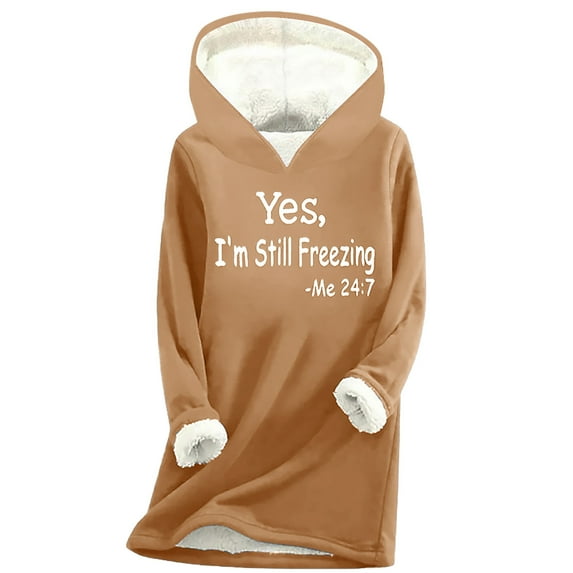 Lindreshi Womens Pajamas Tops Winter Women's Digital Printed Plush And Thickened Fashionable Casual Long Sleeved Hooded Round Neck Sweatshirt