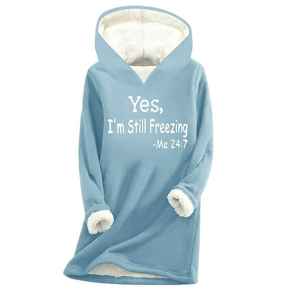 Lindreshi Womens Pajamas Tops Winter Women's Digital Printed Plush And Thickened Fashionable Casual Long Sleeved Hooded Round Neck Sweatshirt
