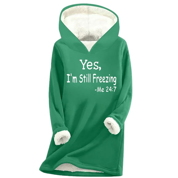 Lindreshi Womens Pajamas Tops Winter Women's Digital Printed Plush And Thickened Fashionable Casual Long Sleeved Hooded Round Neck Sweatshirt