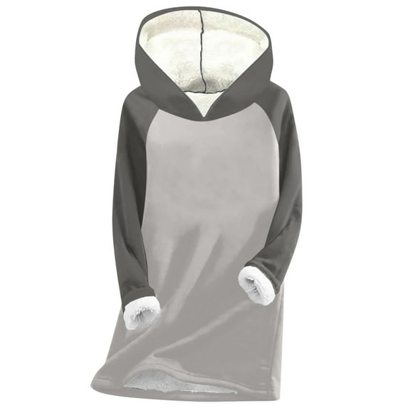 Lindreshi Womens Pajamas Tops Winter Women's Patchwork Plush And Thickened Fashionable Casual Long Sleeved Hooded Sweatshirt Tops Blouse