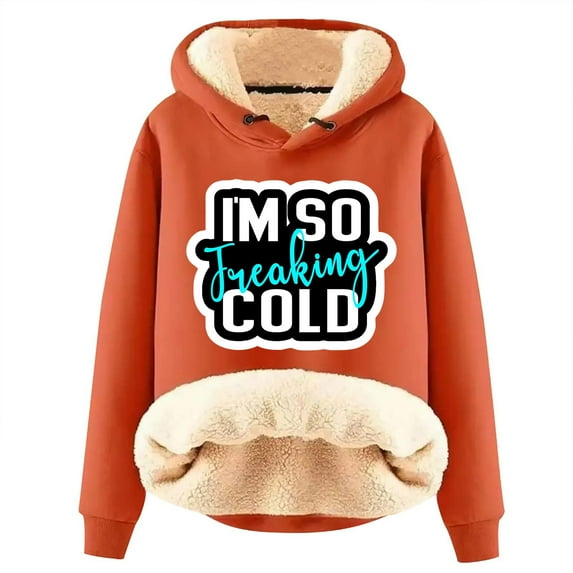 Lindreshi Womens Pajamas Tops Winter Women's Winter Warm Plush Solid Pocket Long Sleeve Tops Hooded Sweatshirt