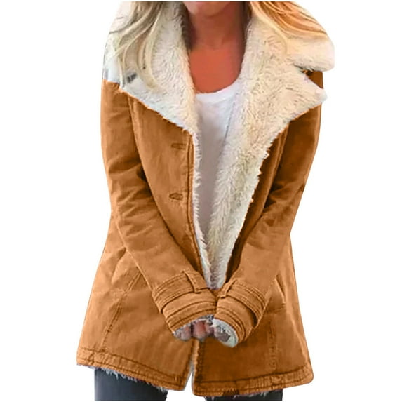 Lindreshi Womens Plus Size Coats and Jackets Clearance Women Plus Size Winter Warm Composite Plush Button Lapels Jacket Outwear Coat