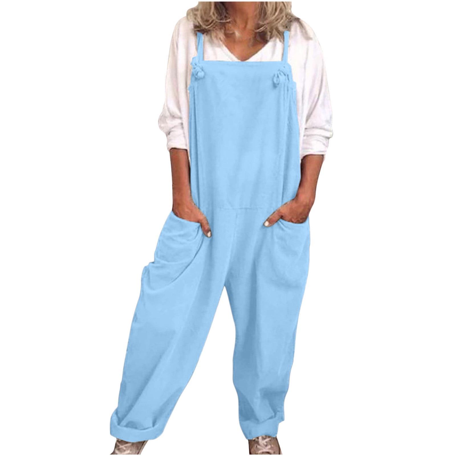 FantasyLinen Linen Casual Loose Overalls, Cotton Plus Size Jumpsuits For Women P10010
