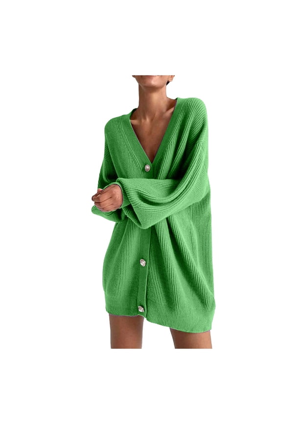 Womens Shackets Coat in Clothing Clearance Fashion Women's Casual Long Sleeved Solid Knitting Pearl Buttons Sweater