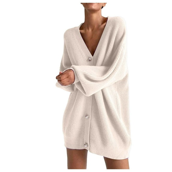 Lindreshi Womens Shackets Coat in Clothing Clearance Fashion Women's Casual Long Sleeved Solid Knitting Pearl Buttons Sweater