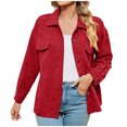 thumbnail image 1 of Lindreshi Womens Shackets Coat in Clothing Clearance Women's Solid Corduroy Pocket Button Long Sleeve Loose Top Coat, 1 of 8