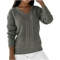 thumbnail image 1 of Lindreshi Womens Sweaters Fall 2023 Women Long Sleeves V-Neck Pullover Solid Color Casual Blouse Tops, 1 of 8