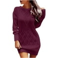 thumbnail image 1 of Lindreshi Womens Sweaters Fall 2023 Women's Casual V-Neck Colorful Lantern Sleeve Waist Wrap Buttocks Dress, 1 of 6