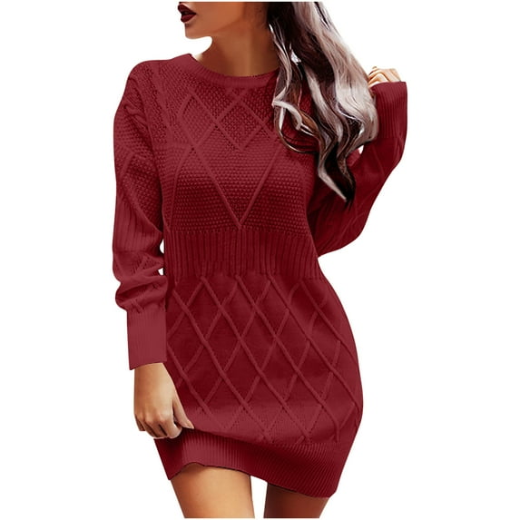 Lindreshi Womens Sweaters Fall 2023 Women's Casual V-Neck Colorful Lantern Sleeve Waist Wrap Buttocks Dress