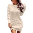 thumbnail image 1 of Lindreshi Womens Sweaters Fall Women's Casual V-Neck Colorful Lantern Sleeve Waist Wrap Buttocks Dress, 1 of 6