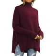 thumbnail image 1 of Lindreshi Womens Sweaters Fall Women's Solid Color Casual Loose Knitwear Split Pullover Round-Neck Long Sleeve Sweater Tops Blouse, 1 of 5