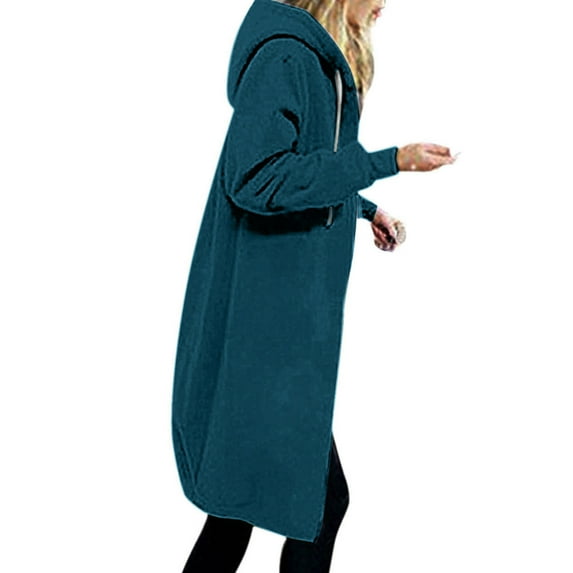 Lindreshi Zip up Hoodies for Women Plus Size Women's Solid Color Jacket Thickening and Fleece and Winter Casual Zipper Long Sleeve Pocket Hooded Long Sweater