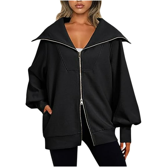 Lindreshi Zip up Hoodies for Women Fashion Women's Zipper V-Neck Pullover Tops Long Sleeve Print Hooded Blouse Sweatshirt