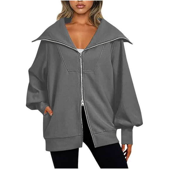 Lindreshi Zip up Hoodies for Women Fashion Women's Zipper V-Neck Pullover Tops Long Sleeve Print Hooded Blouse Sweatshirt