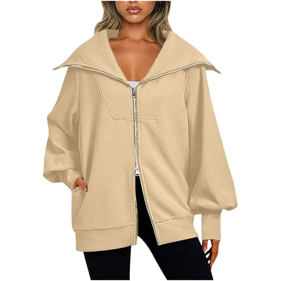 Lindreshi Zip up Hoodies for Women Fashion Women's Zipper V-Neck Pullover Tops Long Sleeve Print Hooded Blouse Sweatshirt
