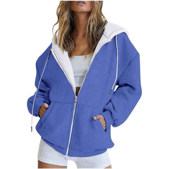 Lindreshi Zip up Hoodies for Women Plus Size Women's Fashion Casual Halloween Print Zip Hood Long Sleeve Pocket Jacket Top