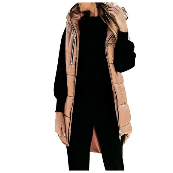 Lindreshi Zip up Hoodies for Women Women's Lightweight Long Winter Warm Jackets Coat with Hood Sleeveless Coats Warm Jacket with Pockets