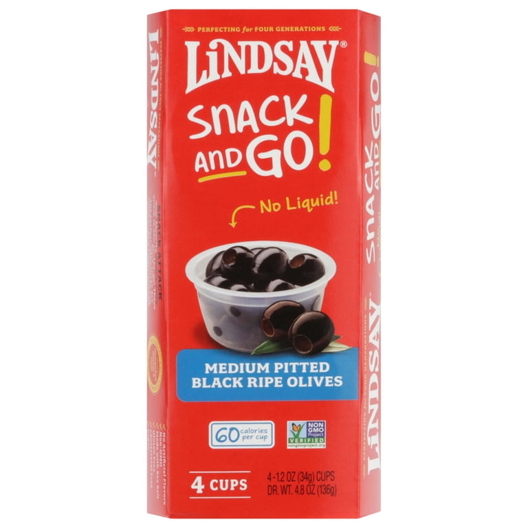 Lindsay Medium Pitted Black Ripe Olives 4 Pack Shelf-Stable Cups