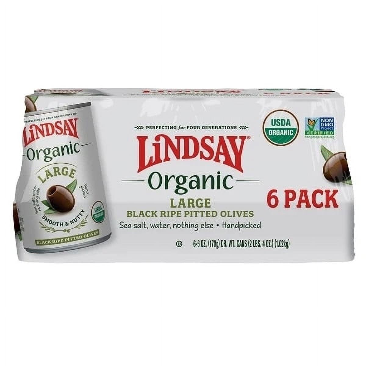 Lindsay Organic Large Black Ripe Pitted Olives 6 Ounce (Pack of 6