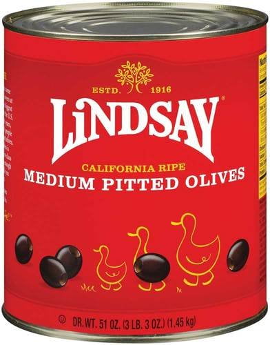 Lindsay Ripe Medium Black Pitted Domestic Olives Canned, 51 oz - Case of 6