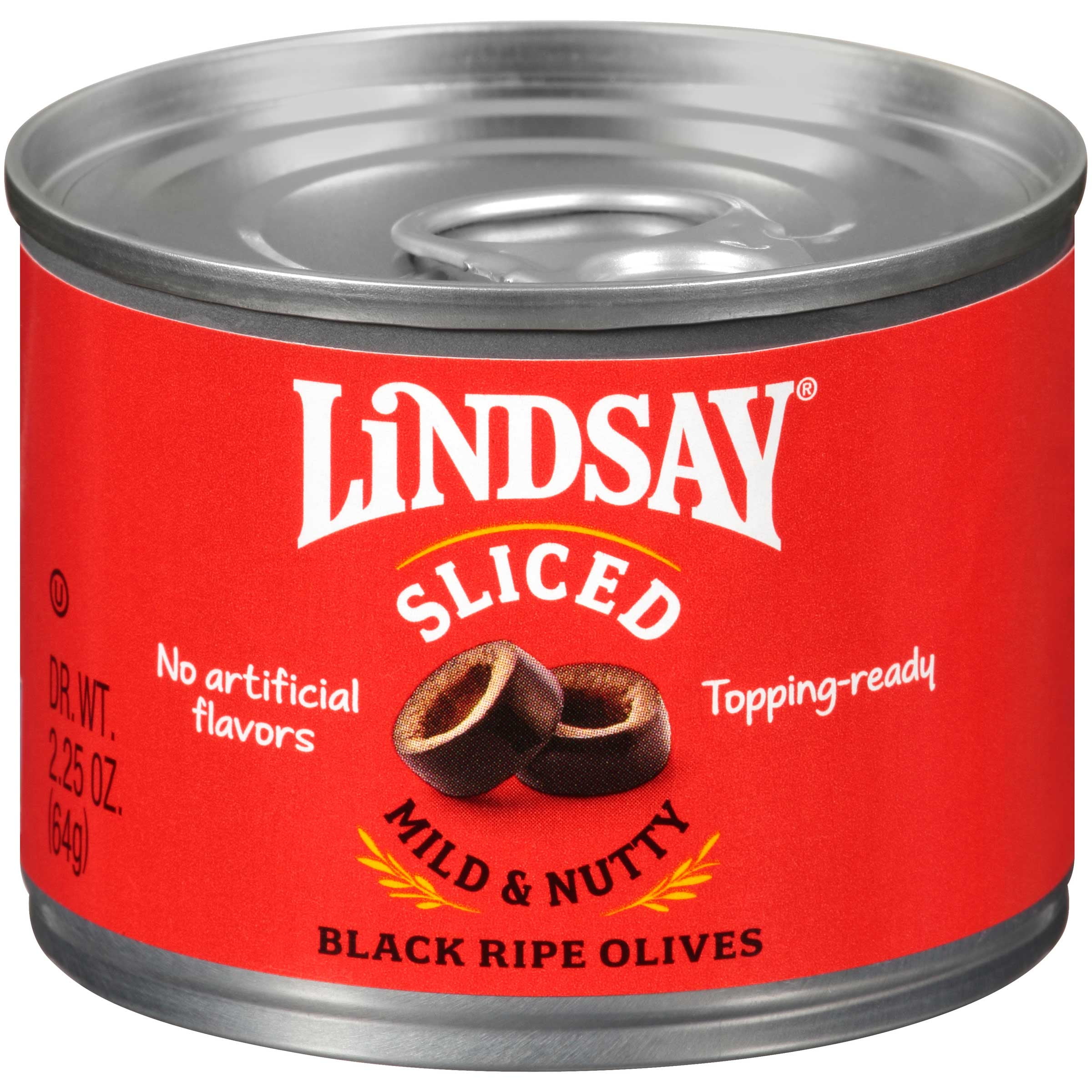 Lindsay Sliced California Black Ripe Olives, 2.25 Ounce -- 24 per case.