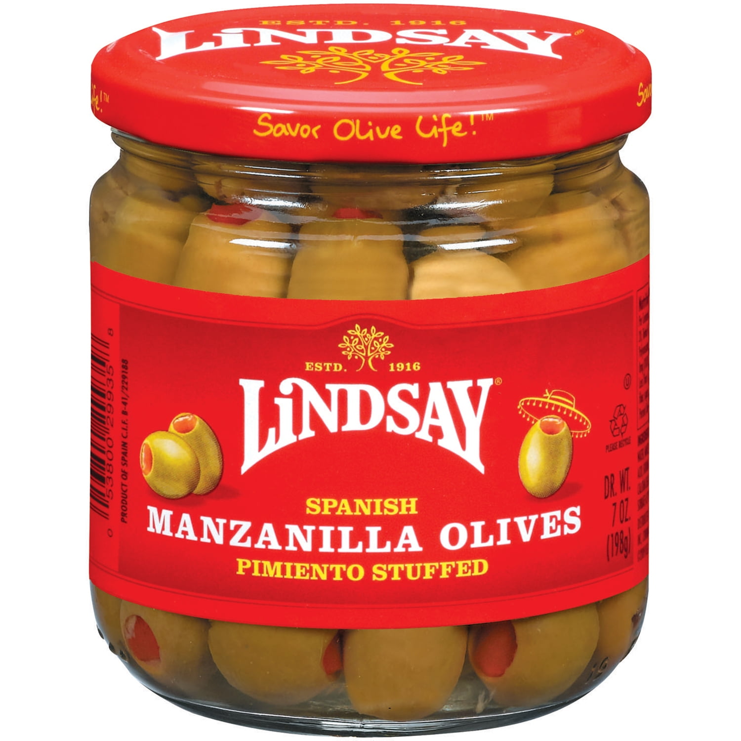 Lindsay Spanish Pimiento Stuffed Manzanilla Olives, 7 Oz