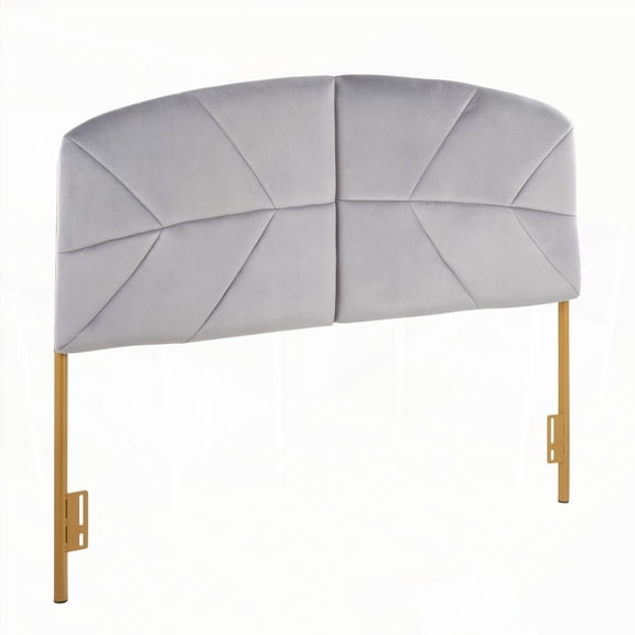 Lindsey Headboard by LumiSource in Gold Steel & Grey Velvet - Bedroom Glam Upgrade