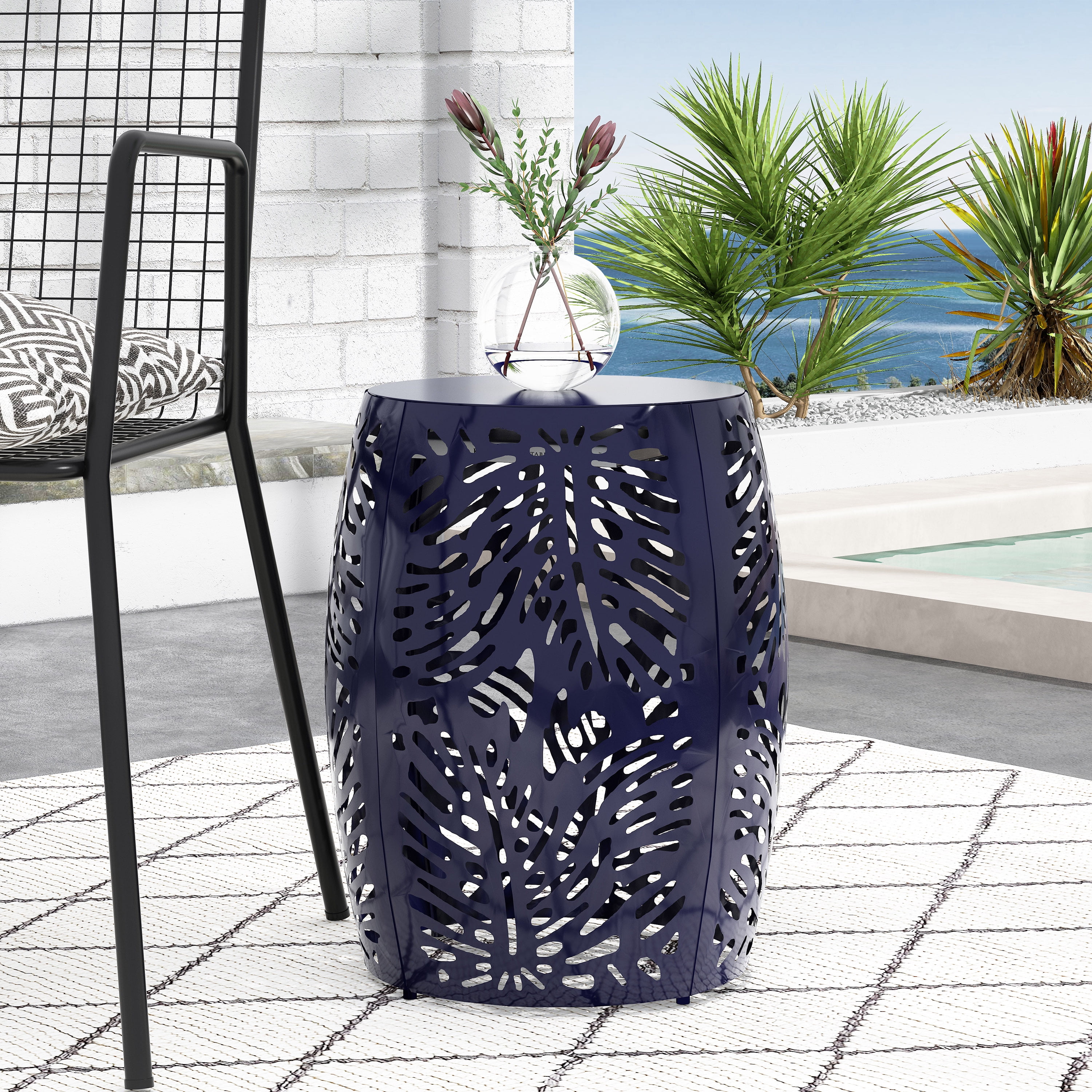 Lindsey Metal Outdoor Side Table Navy Blue Walmart