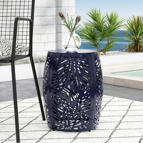 Lindsey Metal Outdoor Side Table, Navy Blue