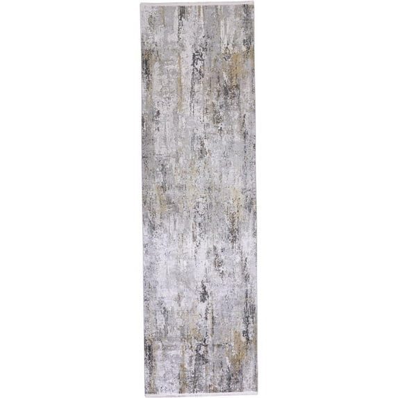 Lindstra Gradient Watercolor Rug, Ivory/Gray/Gold, 3ft - 1in x 10ft, Runner