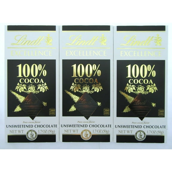 Lindt 100% Cocoa Unsweetened Chocolate 1.7 ounce  Lot of 3