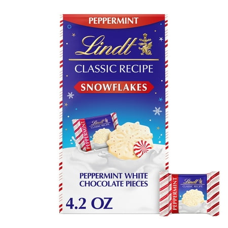 Lindt CLASSIC RECIPE White Chocolate Peppermint Candy Snowflakes, 4.2 oz. Pouch