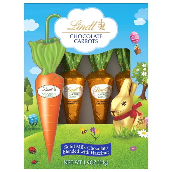 Lindt Chocolate Carrots, Milk Chocolate with Hazelnuts, Easter Chocolate Candy, 1.9 oz, 4 Count